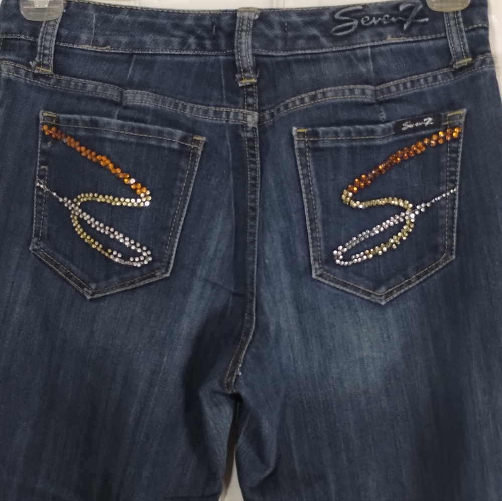 Seven7 Lize Flare Bootcut Dark Blue Jeans with Embellished Rhinestones (A1)